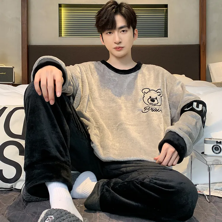 珊瑚绒睡衣男款秋冬季2025新款长袖加厚加绒男士法兰绒家居服套装