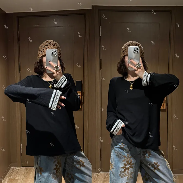 YDFSTUDIO小众【格外好搭】欧货高品重工撞色拼接设计时尚百搭上衣