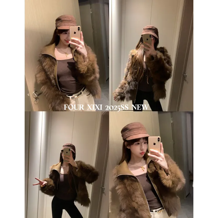 XIXI25NEW | 麦迪逊大道| 大翻领环保毛毛韩系短款拉链外套女冬