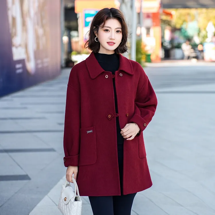 2025新款妈妈秋冬羊毛呢子大衣洋气中老年女喜婆婆婚宴双面呢外套