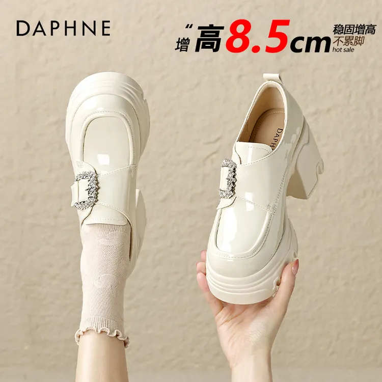 达芙妮白色乐福鞋女款爆款2025新款粗跟单鞋小皮鞋玛丽珍高跟鞋女