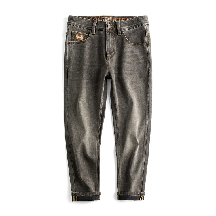 秋冬咖啡色牛仔裤男士九分裤修身锥形弹性柔软莱赛尔2个裤长选择