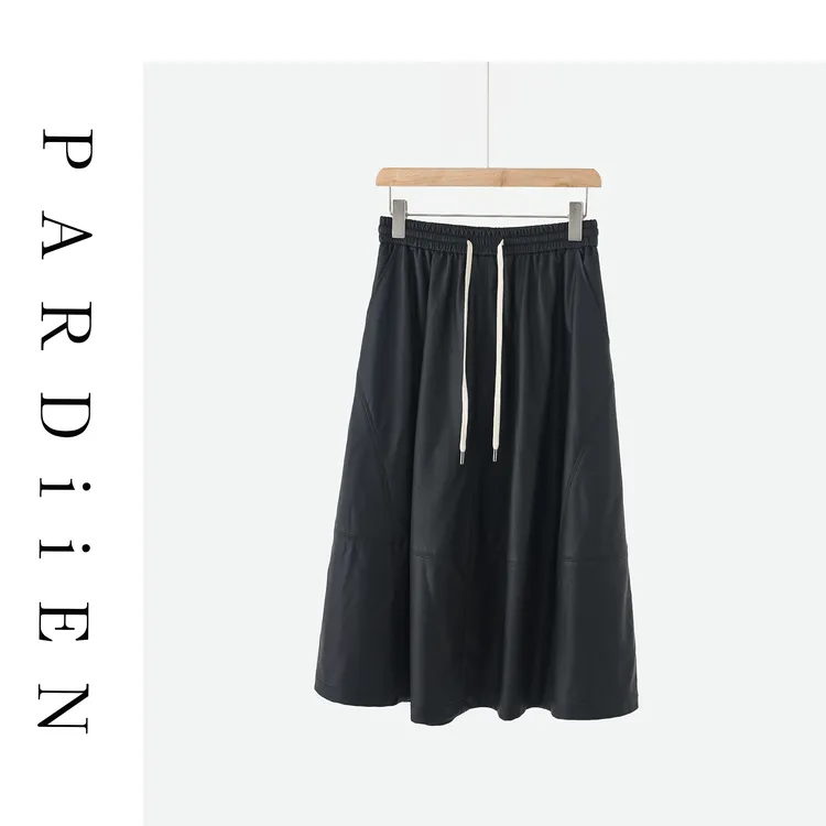 【北总严选】帕迪恩仿羊皮抽绳松紧腰花苞半身裙25PD-BQ23033