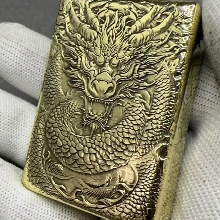 双龙护主金创意精雕煤油打火机
