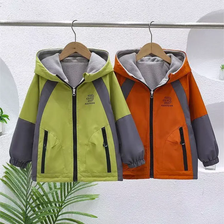 童装加绒撞色两面穿防水穿外套2025新款儿童双面穿冲锋衣