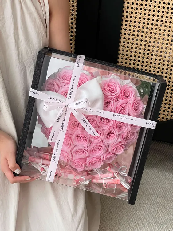  花柒  中号魔镜爱心花盒 礼盒 鲜花包装资材 永生花爱心花盒