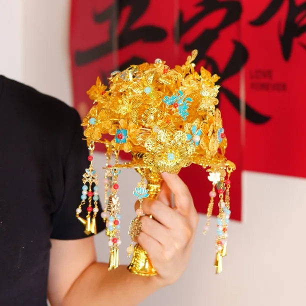 金色手捧花diy材料包花束成品中式新娘闺蜜结婚礼物
