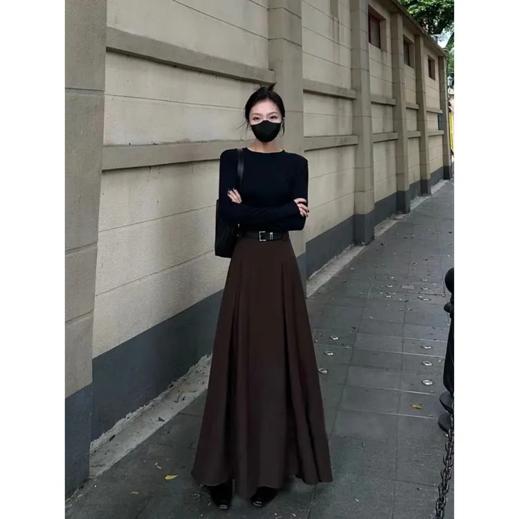 西装长裙大摆裙女秋冬季新款垂感伞裙法式气质百搭显瘦A字半身裙