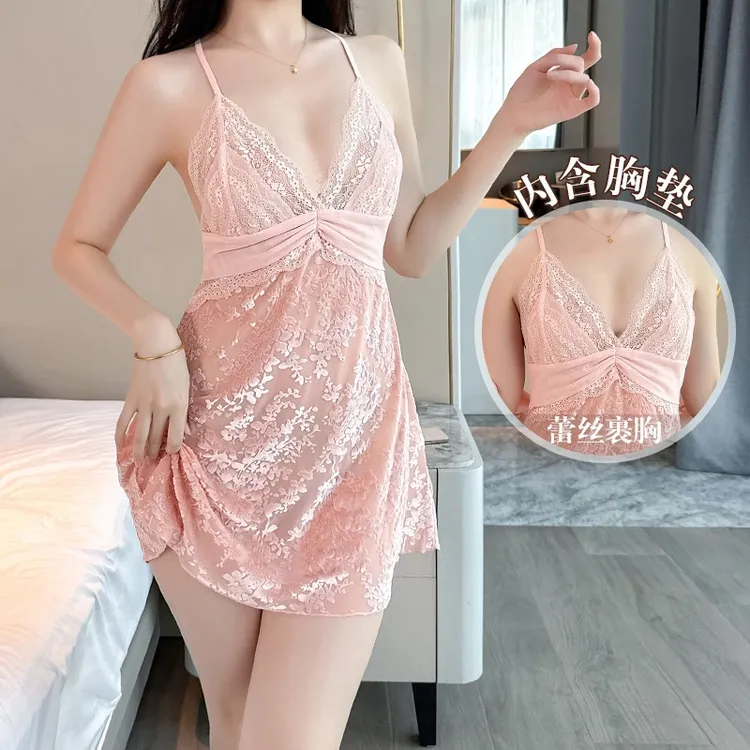 2025年新款吊带法式性感吊带睡衣套装家居带胸垫蕾丝睡衣约会睡裙