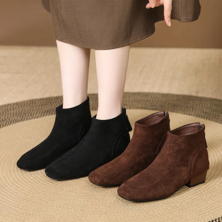 中跟低跟平跟粗跟冬季短靴小裸靴女靴秋冬舒适短筒靴6807绒