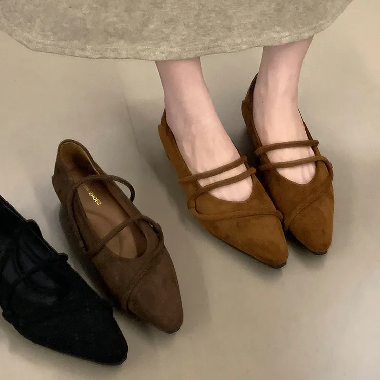 内增高4cm复古绒面尖头玛丽珍单鞋女2025新款春秋通勤法式晚晚鞋