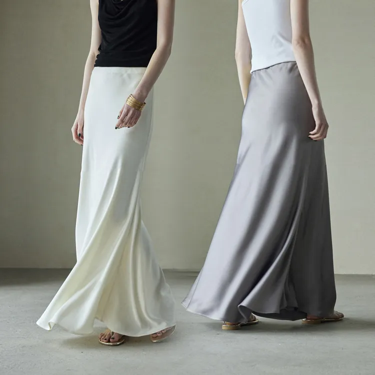 重磅缎面丝滑质感半身长裙双面缎半身裙中长款45°斜裁半身裙女夏