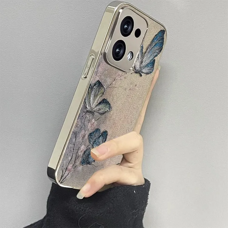 梅花蝴蝶适用OPPOReno15手机壳reno13创意小羊皮FindX9新款保护壳