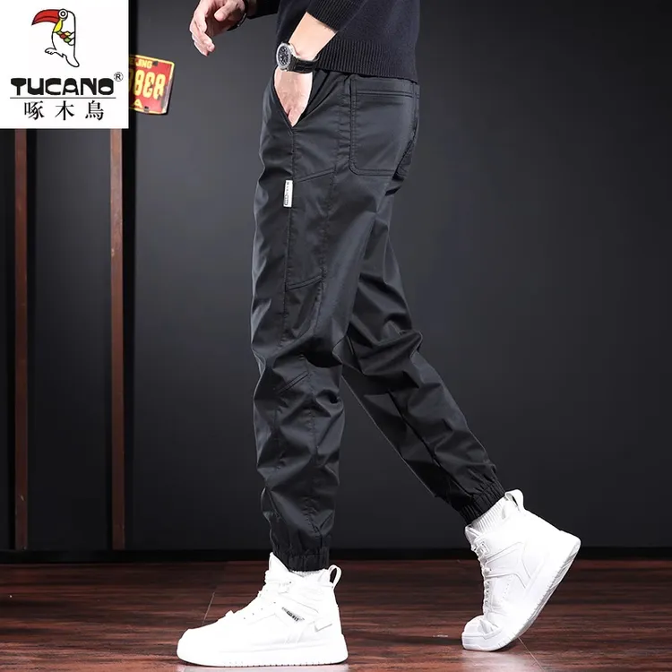 2025秋冬季新款黑色休闲裤男潮牌宽松束脚哈伦裤高端运动裤男加绒