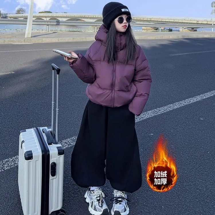 女童羽绒服2025新款冬装洋气小女孩加厚短款面包服冬季白鸭绒外套