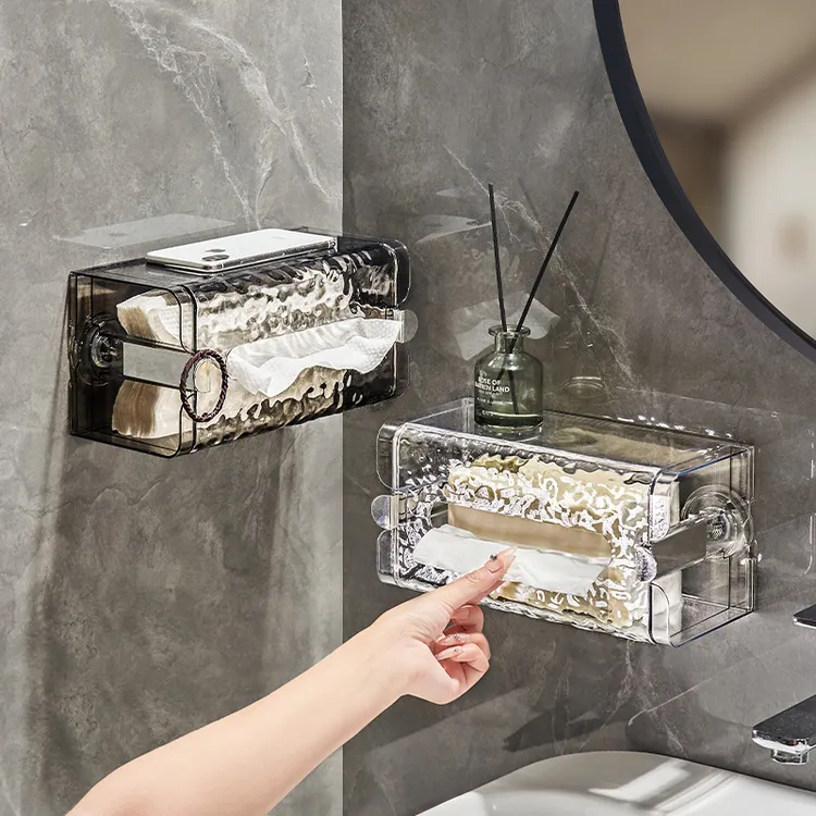 吸盘壁挂式波纹卫生间纸巾盒厕纸盒厕所抽纸盒免打孔手纸盒洗脸巾