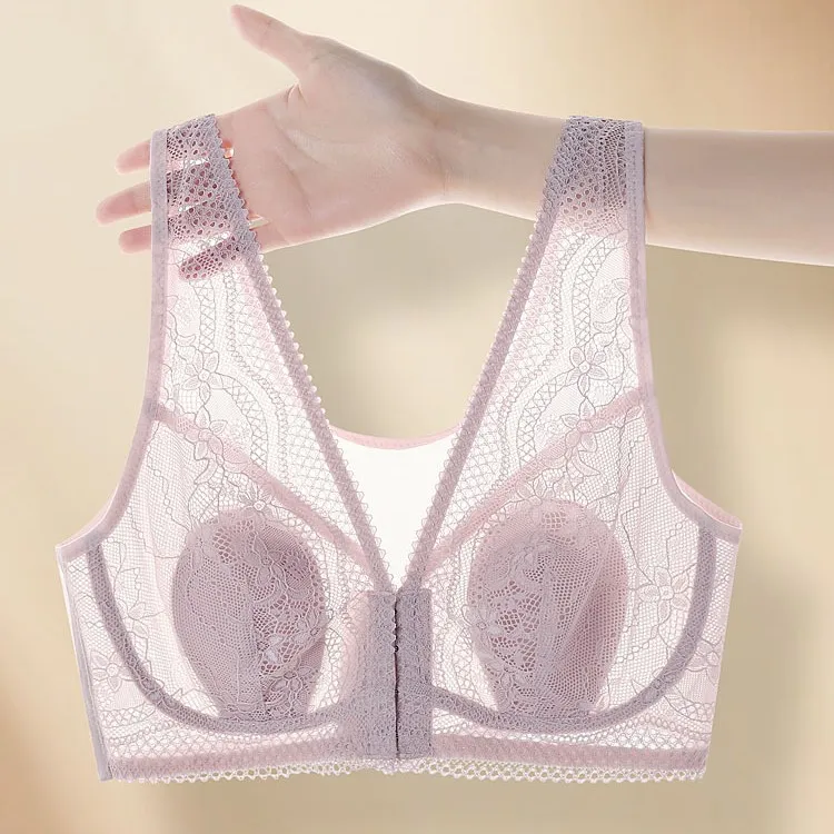外贸原单兔耳杯大码薄款舒适无钢圈前扣胖MM纯色文胸