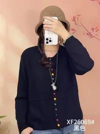 69款彩扣针织秋季棉线针织衫休闲不褪色圆领百搭女装上衣开衫