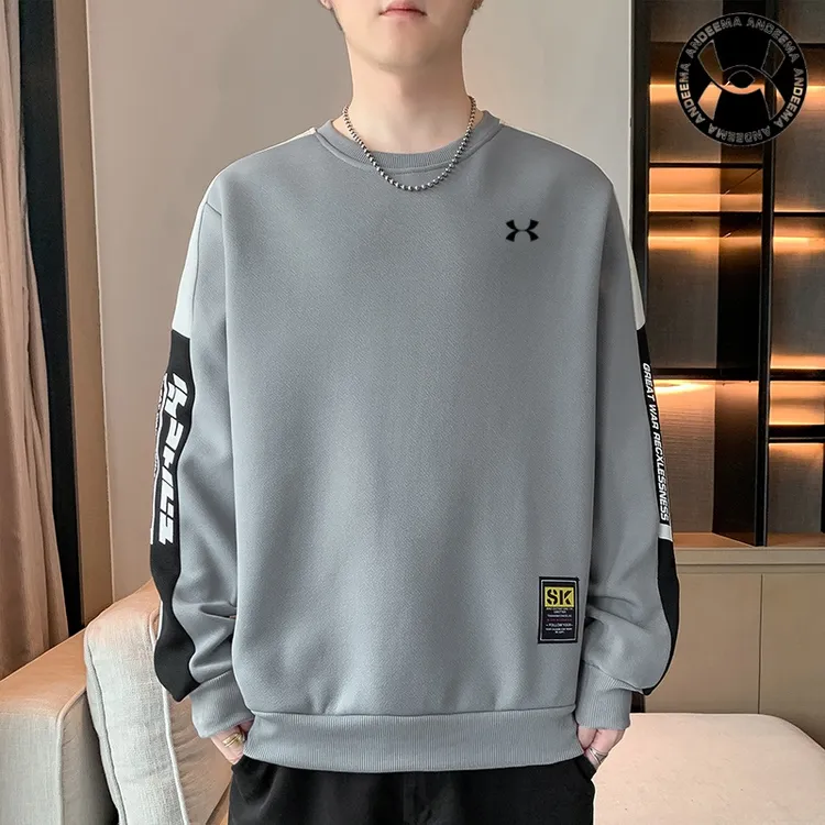 全新款春秋男士时尚潮流休闲透气宽松百搭帅气圆领长袖套头卫衣