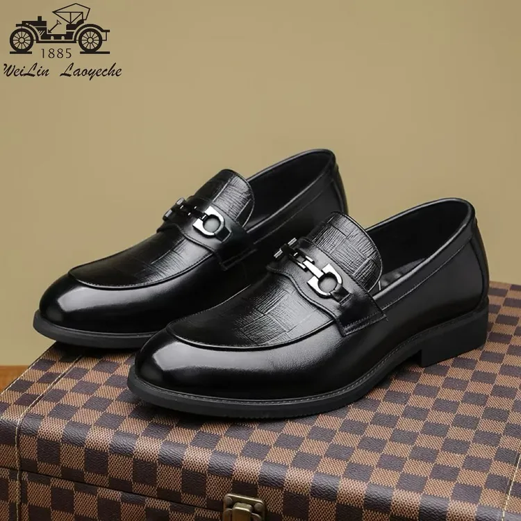 1885品牌男士时尚耐磨黑色乐福鞋男一脚蹬商务皮鞋舒适单鞋真皮