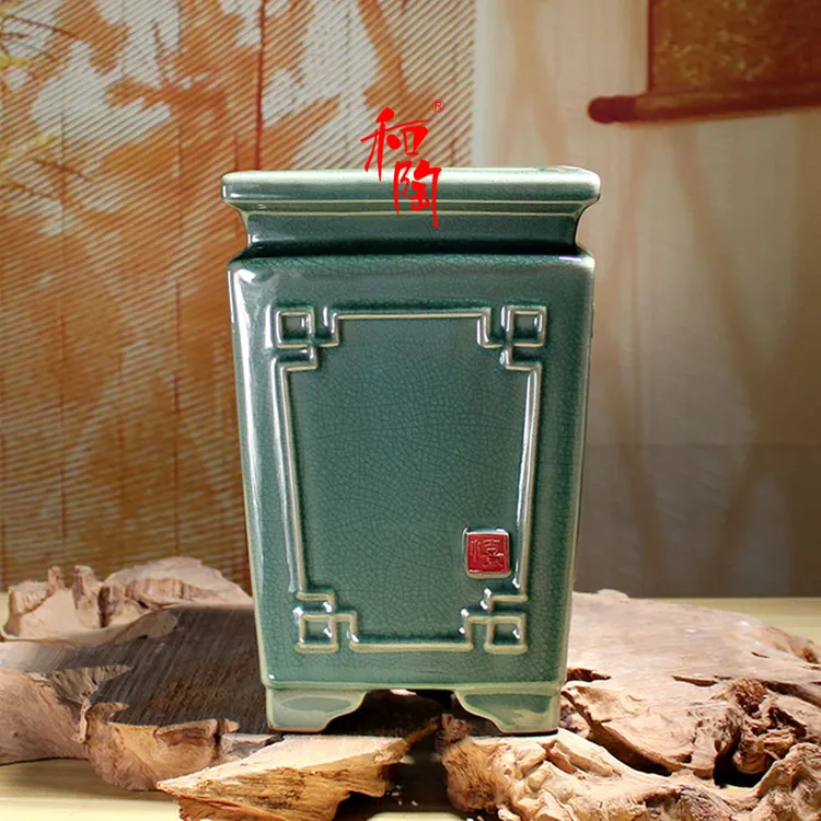 花盆陶瓷四方高签筒石湾盆兰花盆悬崖飘枝造型盆中式家用桌面盆