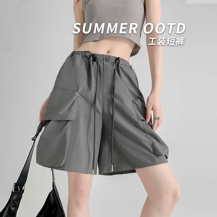 锦纶工装短裤女夏薄款2025新款外穿美式阔腿裤女装直筒速干五分裤