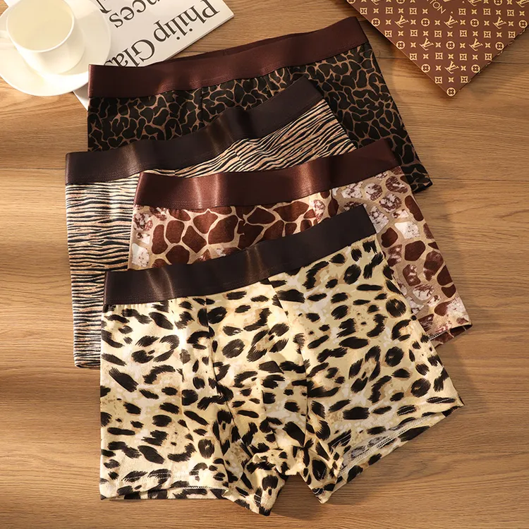 狂野男人~豹纹纯棉男士内裤舒适亲肤秋冬新款时尚性感中腰平角裤
