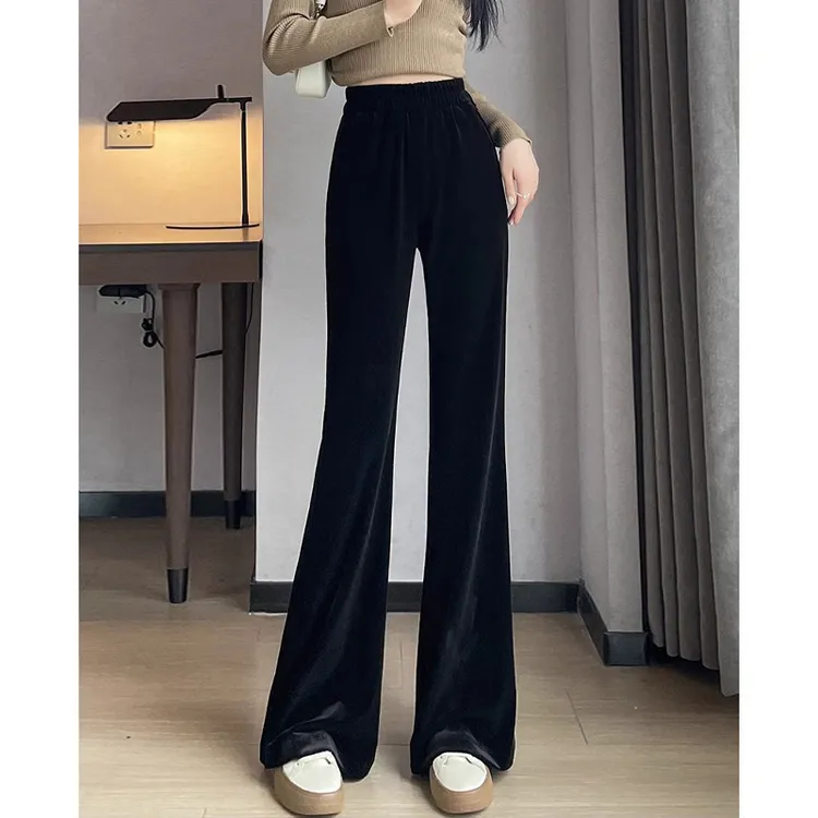 「3个裤长可选」金丝绒微喇裤女秋冬高腰加绒喇叭裤子加厚丝绒裤