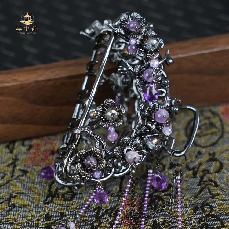 亭中荷 【妃子笑】抓夹暗黑紫色纯手工气质