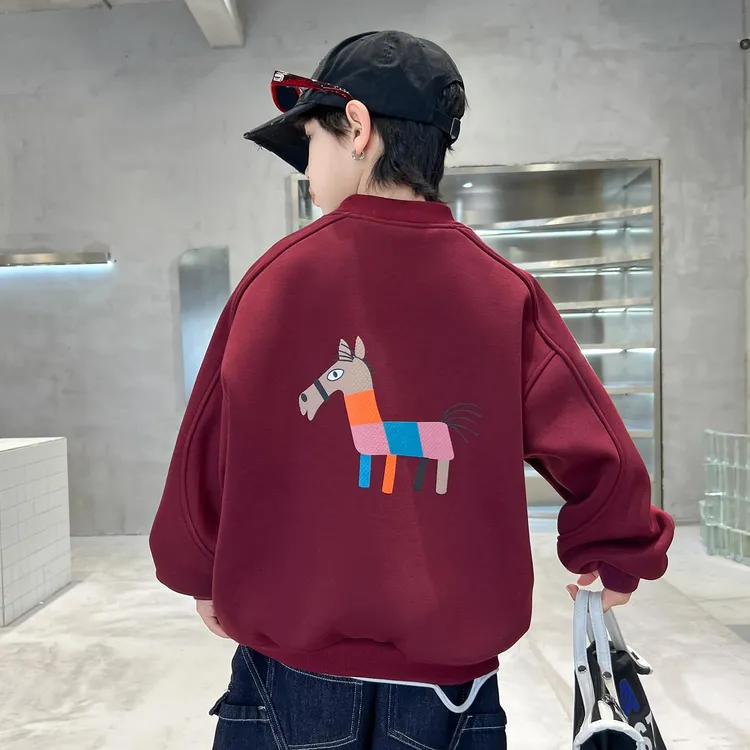 男童本命年红色加绒卫衣2025新款儿童马年拜年服中大童装新年衣服