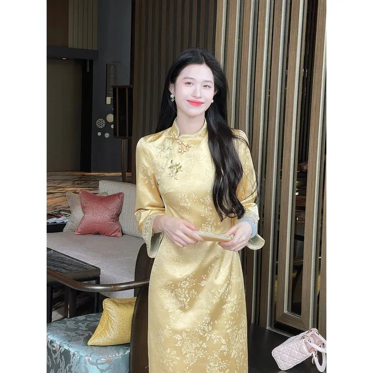 凌茜恣禾【壁华】国风新中式重工钉珠刺绣连衣裙气质复古改良旗袍裙