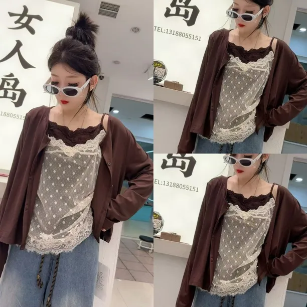 1192美拉德蕾丝吊带外套两件套（衣长50左右）