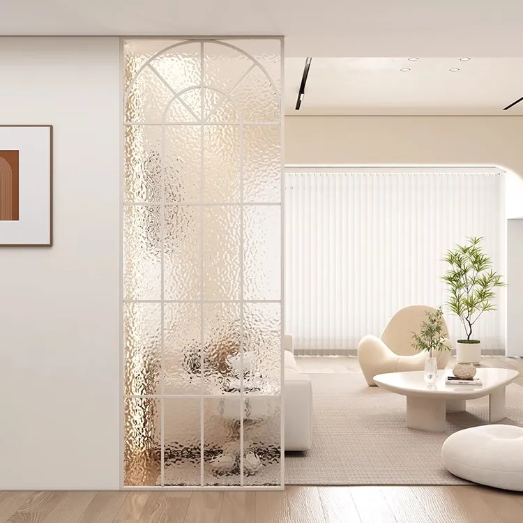 法式奶油风长虹玻璃水波纹客厅入户玄关卫生间屏风隔断玻璃屏风