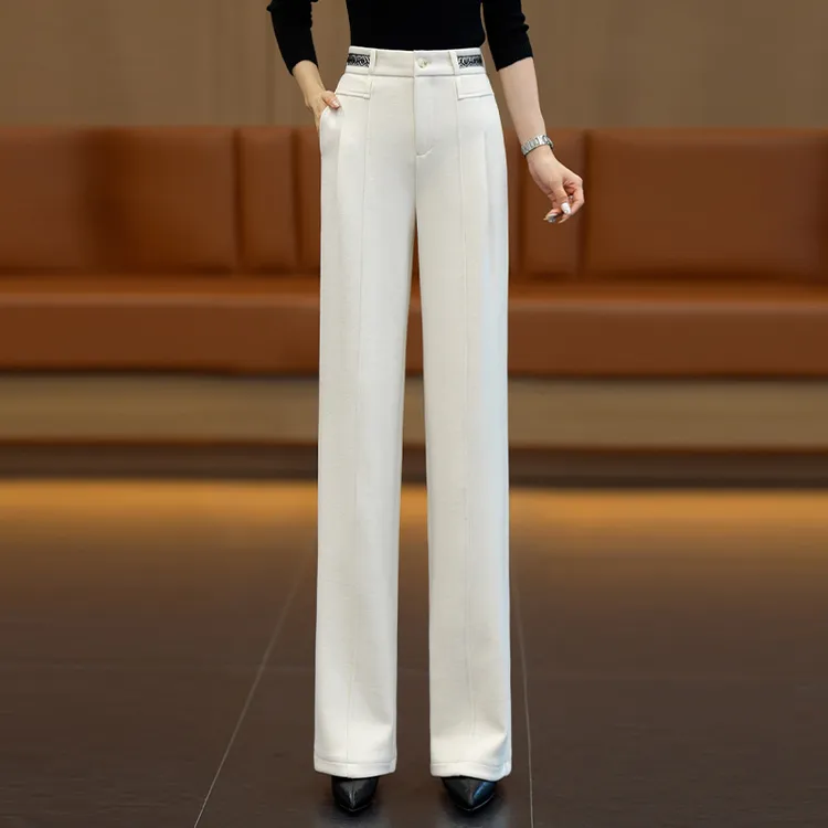 拉夏贝尔毛呢阔腿裤女2025年秋冬新款高腰时尚垂感显瘦直筒休闲裤