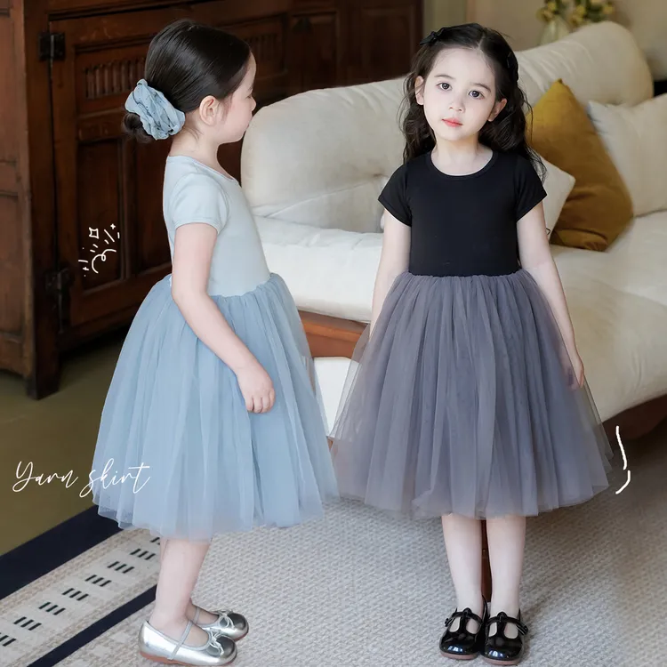 AnnieGirl冰凉感轻巧纱裙夏季新款女童网纱拼接公主裙生日礼服裙