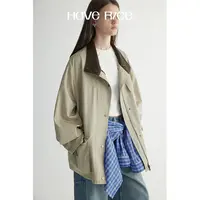 【拼接夹克外套】巴恩少女 涤锦棉精梳棉休闲百搭拼接谷仓夹克外套