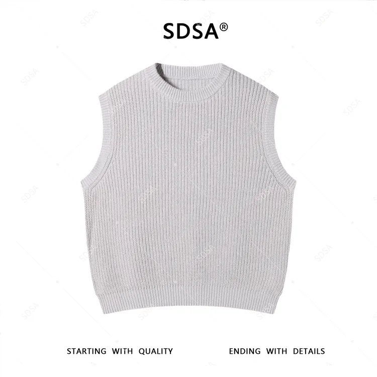 SDSA秋冬新款男士痞帅潮牌纯色无袖针织马甲背心百搭圆领时尚潮流