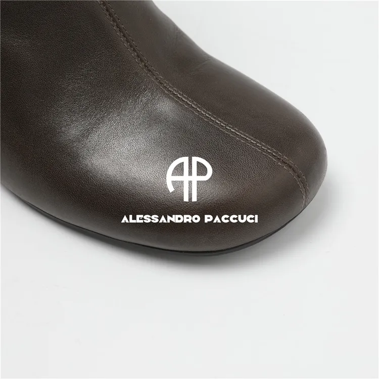 AP洛哥53157XH 复古油蜡牛皮方头纯色粗跟简约短靴百搭高女装汉服