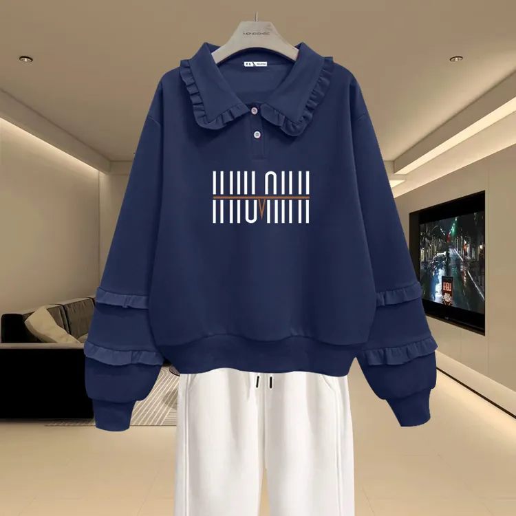 娃娃领卫衣女2026春秋新款宽松韩版套头不加绒短款设计感外穿上衣