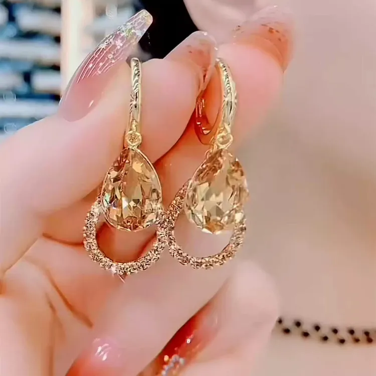 铜合金耳饰 耳环日韩女爱心/水滴/铃铛素款轻奢耳钩浅金色精致