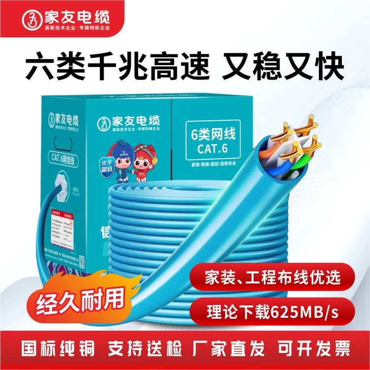 家友家庭六类网线影音游戏千兆高速5g宽带网络线家用铜铆钉