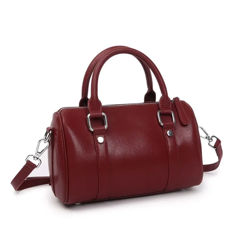 二层皮手工缝线经典时尚波士顿枕头包休闲通勤百搭单肩斜