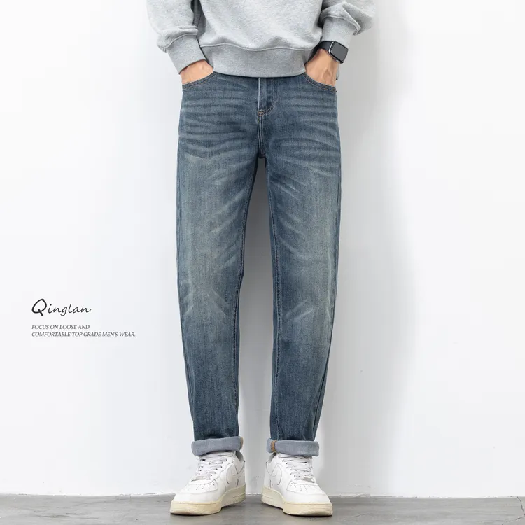 高级弹力牛仔裤男直筒宽松潮流休闲百搭锥形哈伦裤子2025新款冬季