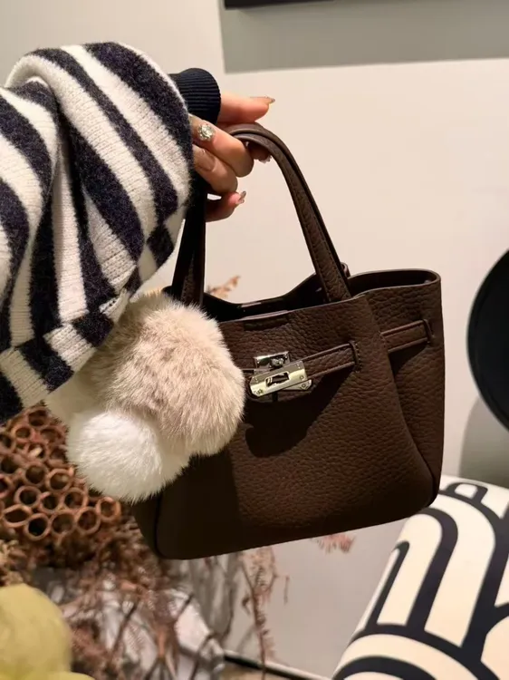 荔枝纹软皮小凯莉包真皮锁扣菜篮子包包日常百搭手拎包单肩斜挎包