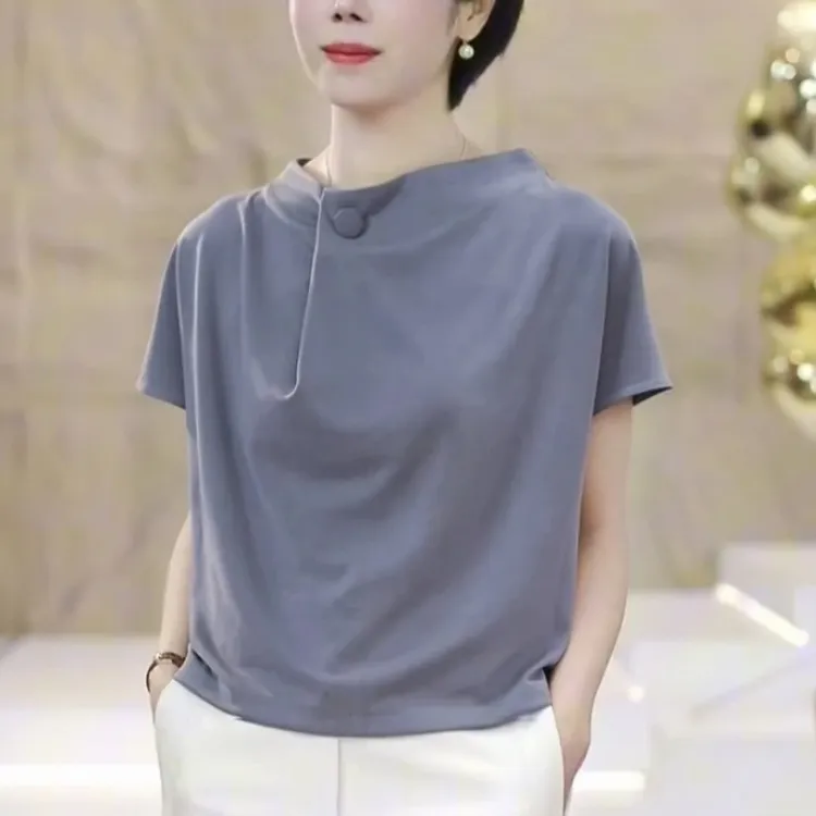 高档时尚大码简约短袖T恤女夏季新款2025独特别致休闲小衫上衣薄