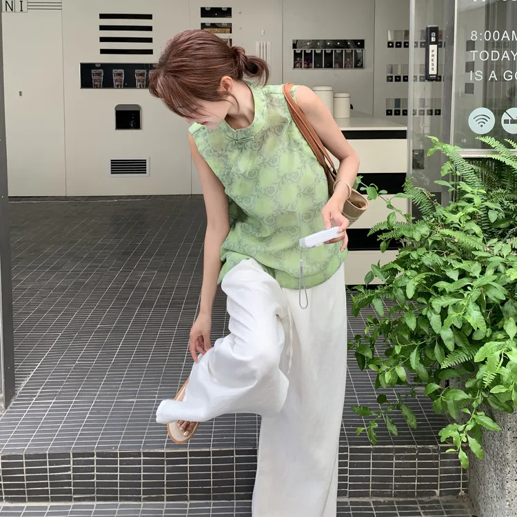 时尚套装首发25新国风上衣+麻料裤子2D044-773-P单