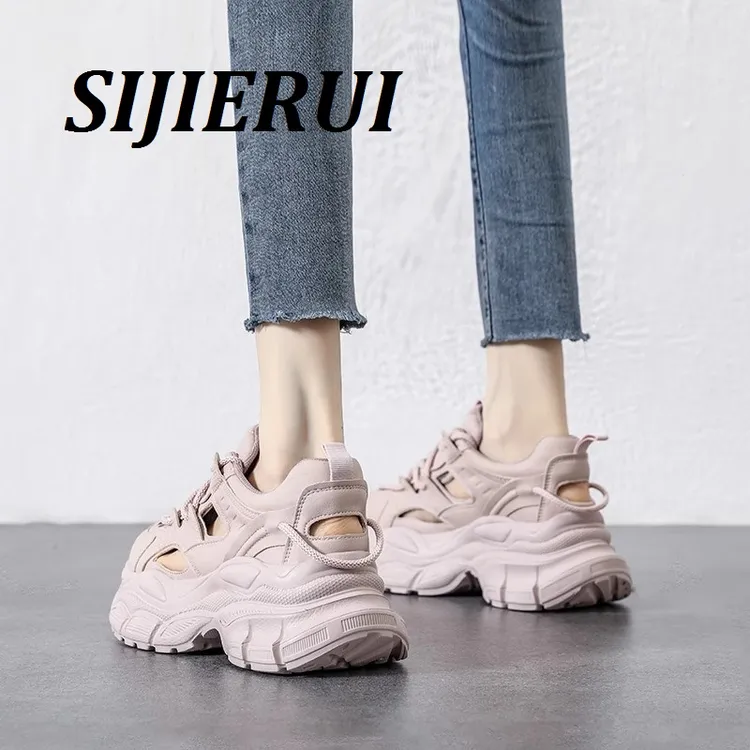 SIJIERUI包头运动凉鞋女2025夏季镂空透气老爹鞋厚底休闲洞洞女鞋