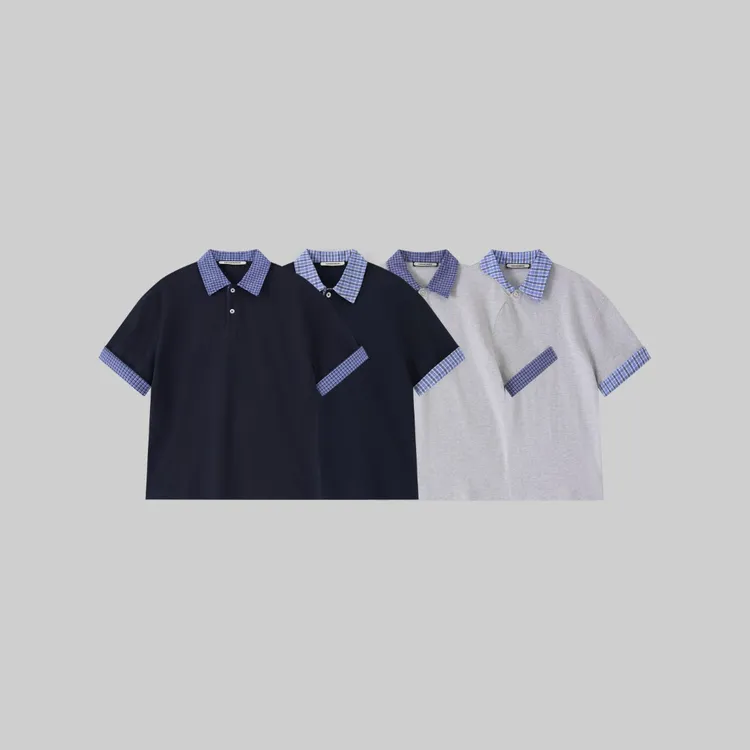 猫与小鼠 25ss精梳棉爽滑珠地拼接格纹POLO领短袖衬衫T恤miu系