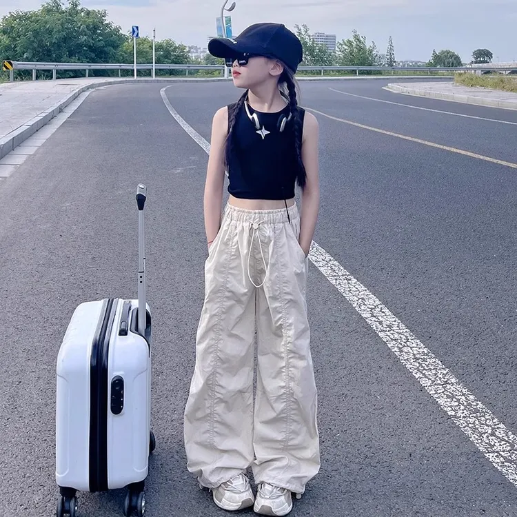 女童裤子夏季薄款2025新款儿童长裤夏装宽松直筒童装工装裤休闲裤