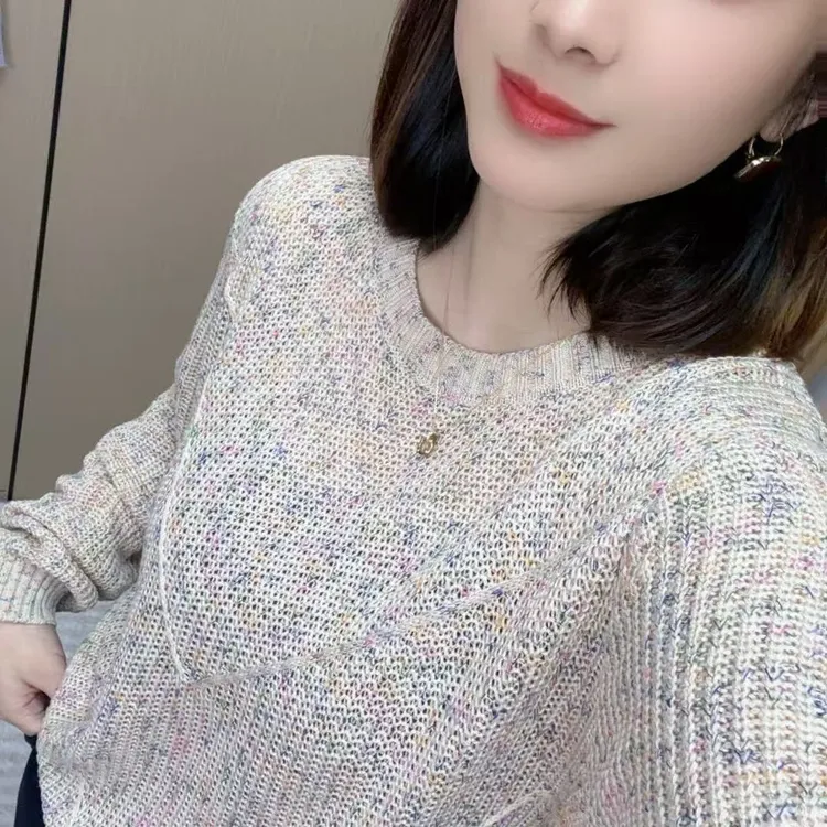 【星空幻彩】圆领早春新款韩版彩色漂亮棉衫百搭女士宽松圆领针织衫